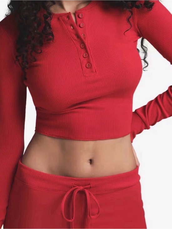 SKIMS Tops - Skims Red Ribbed Henley Crop Top Cranberry Red Medium